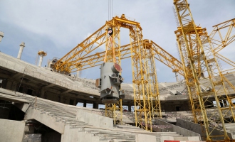 At the construction site of the «Otkritie Arena» stadium. June 2013.
