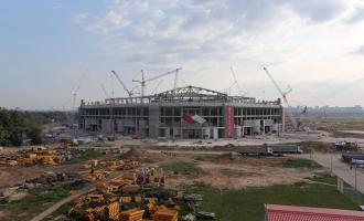 На строительстве стадиона «Открытие Арена». Август 2013 г.