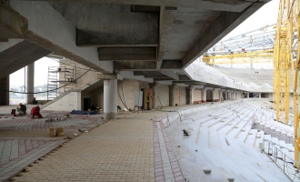 На строительстве стадиона «Открытие Арена». Северная трибуна. Август 2013 г.