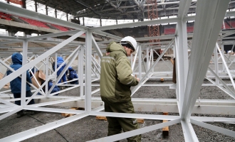На строительстве стадиона «Открытие Арена». Февраль 2014 г.
