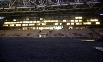 На строительстве стадиона «Открытие Арена». Западная трибуна. Февраль 2014 г.
