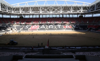 На строительстве стадиона «Открытие Арена». Апрель 2014 г.